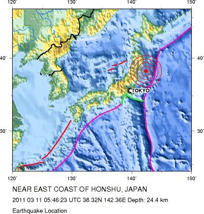 earthquake in japan map. a Google Earth map of the